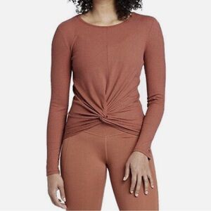 All in Motion Rust Long Sleeve Twist Front Activewear Blouse Top